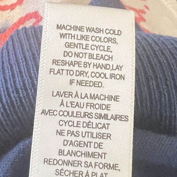 Beachlunchlounge Pullover Sweater Sz M -but first coffee- Blue White Lightweight - Picture 6 of 6